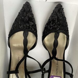 Adrianna Papell Black sequin evening shoes